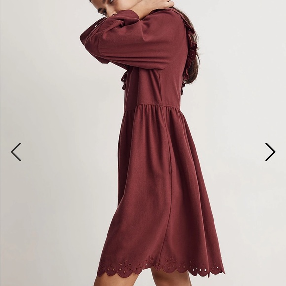 Madewell Embroidered Ruffled Flannel Mini Dress - Picture 2 of 8